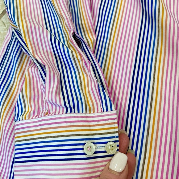 Bugatchi Uomo Men’s Dress Shirt Pink Blue Yellow Stripe Classic Fit Button Up XL - Picture 10 of 15